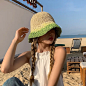 two tune color bucket hat elegant uv protection fishing hat summer beach breathable packable sunshade straw hat 0