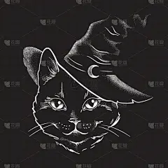 猫,黑色,锐角,线条画,巫婆帽,十月,怪异