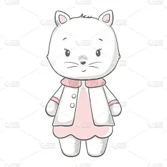 小猫可爱的打印。可爱的小女孩送礼卡