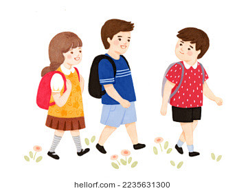 小学生小孩子上学放学插画