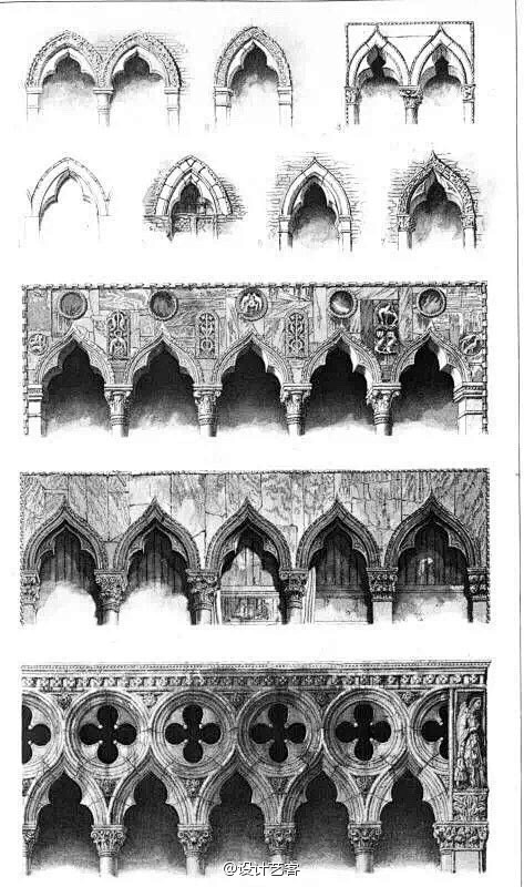【先辈的设计手绘，欧式建筑局部…】#设计...