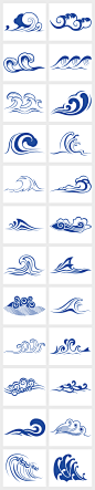高清蓝色中国风水纹波浪海浪png素材