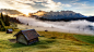 巴伐利亚，山，房子，草地，早上的风景壁纸