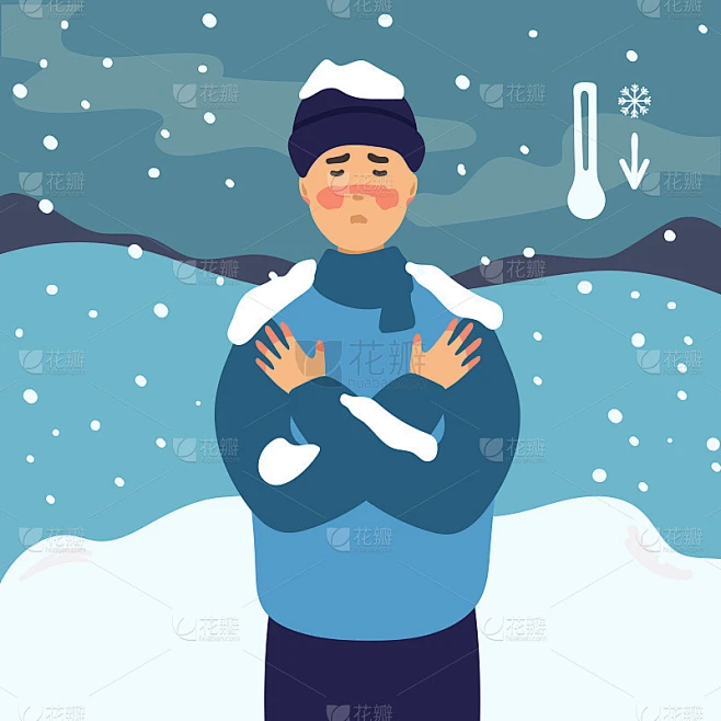 人冻结了。冻伤概念旗帜。冻伤矢量概念横幅卡通插图。那个人很冷，而那个人穿得很暖和。平面设计。信息图表素材-花瓣网