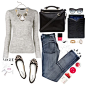 A fashion look from March 2016 featuring grey sweater, grey jeans and leather flats. Browse and shop related looks.