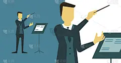 指挥管弦乐队或合唱团演出的人。