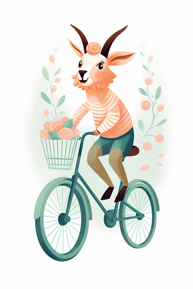 卡通山羊形象骑单车插画