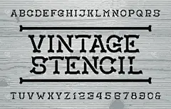 Vintage stencil alphabet font. Retro letters and n