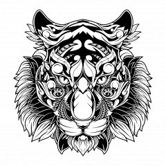 黑白线稿部落风格老虎插画矢量图素材