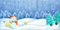 立冬元素卡通插画冬天可爱雪人雪地手绘背景素材