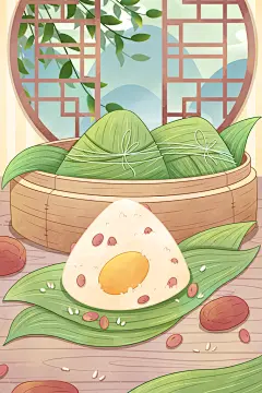 时尚粽子高端大气端午节手绘插画