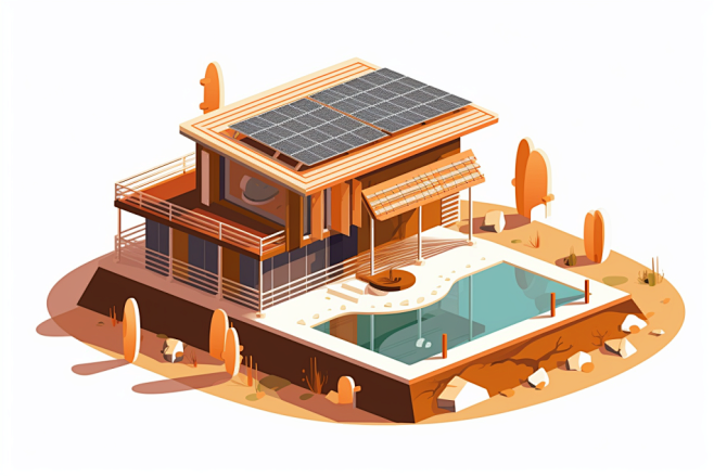 低碳能源太阳能光伏板屋顶应用场景插画