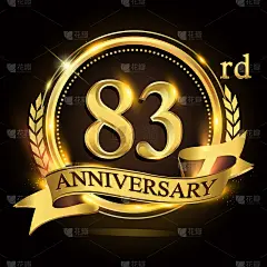 83周年金婚纪念，
带有花环和丝带，月桂花环矢量设计。