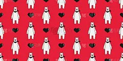小熊极地泰迪围巾心形图标情人节涂鸦卡通矢量无缝图案壁纸背景