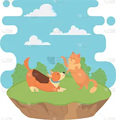 猫,狗,卡通,式样,可爱的,宠物,自然,多样,环境,图像
