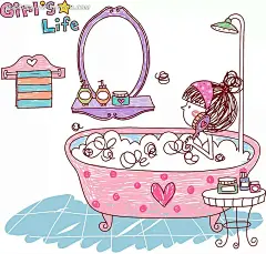 女生的生活 Girl s Life 泡泡浴eps图|girl|life|s|妇女女性|化妆品|卡通人物|卡通人物图片|漫画人物|沐浴|沐浴用品|女孩|女生的生活|泡泡浴|泡澡|清洁用品|人物素材|人物图片|少女|矢量|矢量人物|梳妆台|洗漱台|洗澡|浴缸|浴室