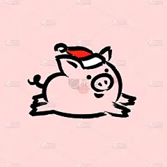 贺卡,猪,2019,可爱的,圣诞帽,新年前夕,粉色背景,日历,春节,简单