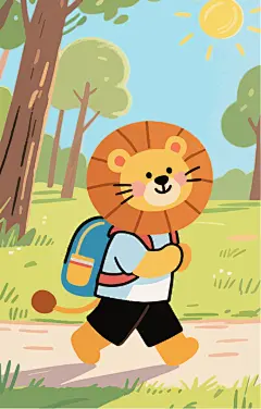 背书包去上学的小狮子