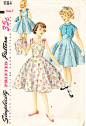 Vintage Rockabilly Empire Waist Dress With Bolero Jacket For Girls', Tweens', And Young Teens - 1950s Simplicity Pattern No. 1184 - Size 7