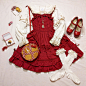 COORDINATE 087: WAFFLE CAFE :   Dress: Baby, the Stars Shine Bright ( Shirring JSK, 2009 1st release  in red)  Headband:  Baby the Stars Shine Bright ( Marchin’ Chocolate...