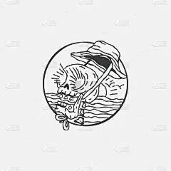 手绘风格照明夏天骷髅海滩圆形徽章插图