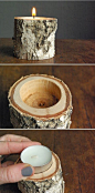 Easy DIY Crafts: DIY birch wood candle holder  So cool for our woodland cabin theme in our living room!