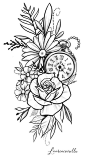 Rose Daisy Flower Clock Tattoo Design Laurence Veilleux | Tattoo Artist #flowert #flowertattoos