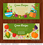 Advertisement set of concept banners with flat vegetable icons for vegetarian restaurant home cooking menu and organic healthy eating recipes