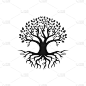 向量黑树的活图标，标志设计灵感孤立在白色的背景