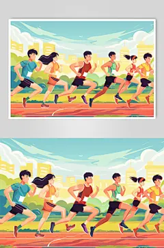 AI数字艺术扁平风校园运动会人物插画-众图网