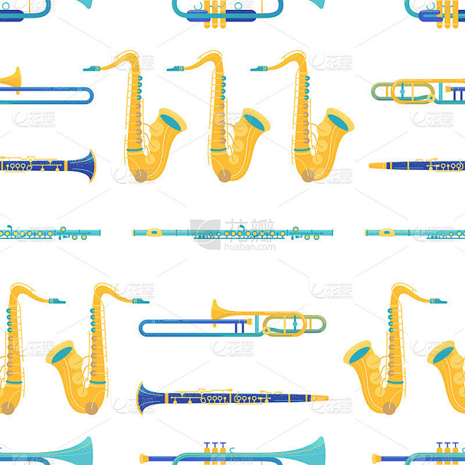 Brass and woodwind instruments flat vector seamles
