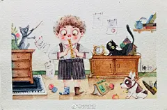 手绘超话插画超话水彩超话投稿:@37插画 |  就是一点一点推着自己往前走，坚持✊，九月 ​​​ ​​​​