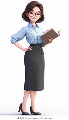拿着课本的女人老师女教师职业女性3D人物AI插画