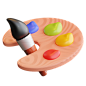 Color palette And Brush 3D Illustration