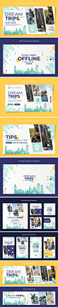 清新度假旅行旅游景点横幅banner登录页平面海报模板矢量设计素材-淘宝网