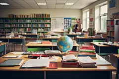 中学教室课桌椅场景摄影图