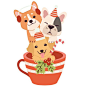 Premium Vector _ The character of cute dog and friends in the cup in christmas theme_圣诞节 christmas 圣诞老人 麋鹿 雪橇 雪人 云芬特 北极熊 企鹅 圣诞节装饰 可爱 有趣 圣诞 温馨 圣诞精灵 姜饼