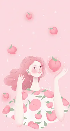 水蜜桃女孩，手机壁纸，粉色少女