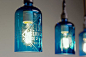 1stdibs | Etched Glass Seltzer Water Bottle Pendant Lights, Clear or Blue; price per light