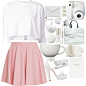 A fashion look from February 2015 featuring white tops, leather flare skirt and high heel shoes. Browse and shop related looks.
