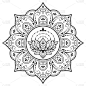 Circular pattern in form of mandala with Lotus flo