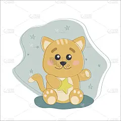可爱的黄色星星猫。彩绘小宠物轮廓。婴儿动物概念矢量插图卡通风格的托儿所，字符的儿童。