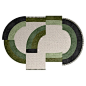 Contemporary Oval Rug with Geometric Pattern in Green Hues and Beige in Wool For Sale at 1stDibs