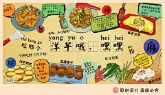 中式美食创意涂鸦墙纸手绘卡通壁画餐厅甜品咖啡奶茶店休闲吧壁纸-淘宝网