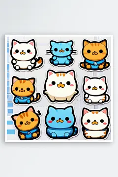 数字艺术卡通猫贴纸卡通表情包-众图网