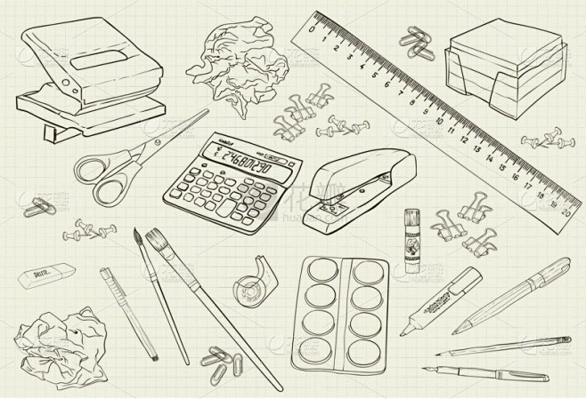 插图单色手写的文具