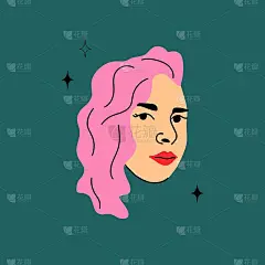 女人的脸。女性头像，粉色头发，社交媒体用户头像，时尚靓丽的模特，现代简约的方形海报绿色背景，漂亮女孩