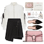 A fashion look from March 2018 featuring ruffle sleeve shirt, short pleated skirt and flat pumps. Browse and shop related looks.