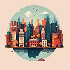 旅游纽约城市景观的矢量插画建筑平面矢量标志
