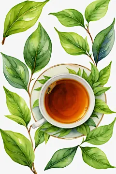 温馨手绘清新醇厚茶叶图片插画